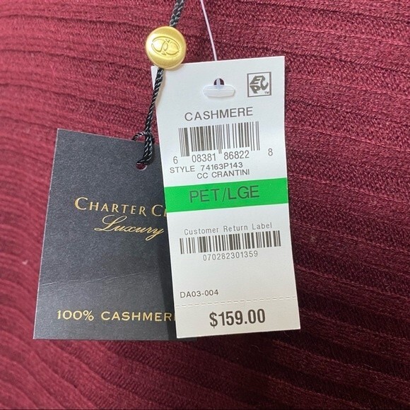 NEW! Charter Club Cashmere Burgundy Ribbed Long Sleeve Lightweight Sweater -  PL - Picture 3 of 6